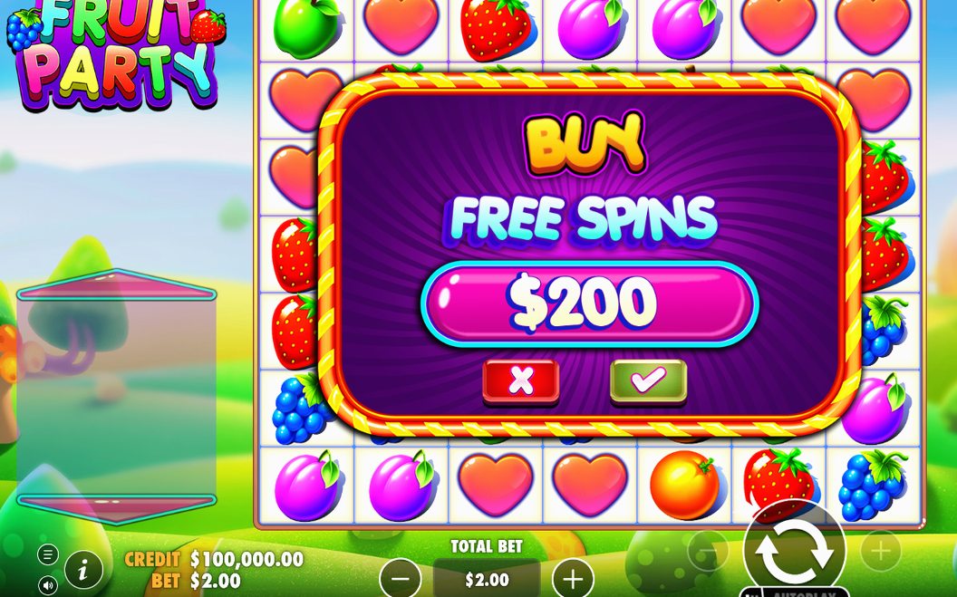 Écran bonus avec la grille de symboles de Fruit Party
